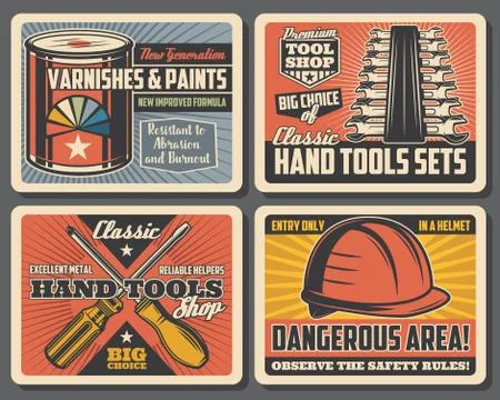 Screwdrivers, paint, spanner, wrench. Hand tools Stock Illustration