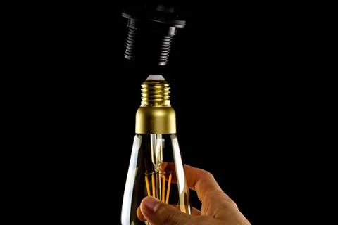 Screwing the light bulb into the socket Stock Photos