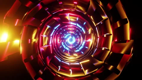 Screwing spiral disc VJ loop like a ribbed snail in red and yellow glitter 3D Stock Footage 271310938