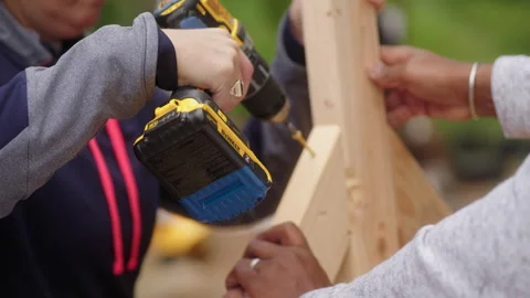 Screwing into wood Stock Footage 263145242