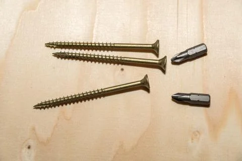 Screws and bits closeup Stock Photos