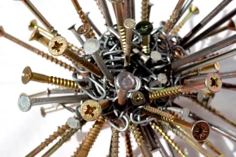Screws and nail bundle Stock Photos