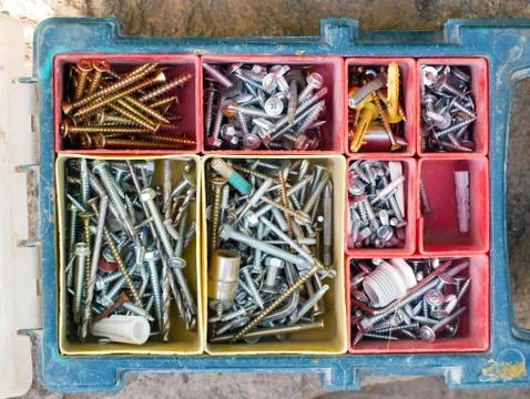 Screws in the drawer Stock Photos