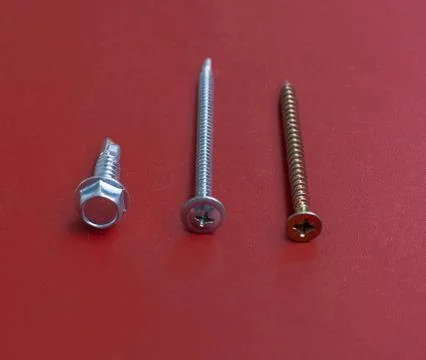 Screws with hexagonal head, press head, countersunk head Stock Photos