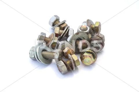 Screws, through the use, rust. Stock Photos