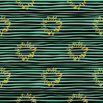 Scribble abstract star silhouettes seamless doodle pattern. Yellow contoured  Illustrazione stock