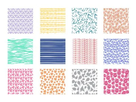 Scribble and dotted hand drawn vector seamless textures. Rough linear and wavy Illustrazione stock