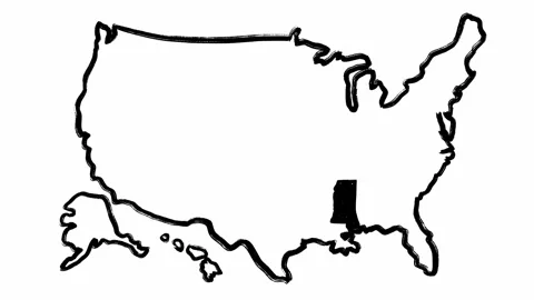 Scribble animated poster with black and white map of the USA and Mississippi Video stock 274226669