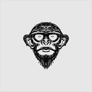 The scribble art fun face monkey gorilla logo with white background Stock Illustration