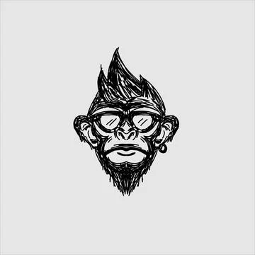 The scribble art fun face monkey gorilla logo with white background Stock Illustration