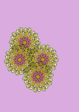 Scribble Art Moss Green Moss Balls on Pink Background Stock Illustration