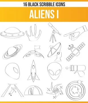 Scribble Black Icon Set Aliens Stock Illustration