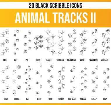 Scribble Black Icon Set Animal Tracks Illustrazione stock