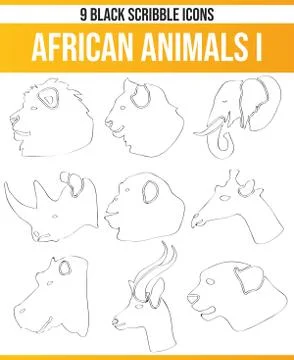 Scribble Black Icon Set Animals Africa Stock Illustration