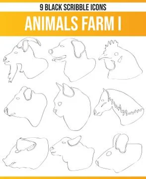 Scribble Black Icon Set Animals Farm Stock Illustration