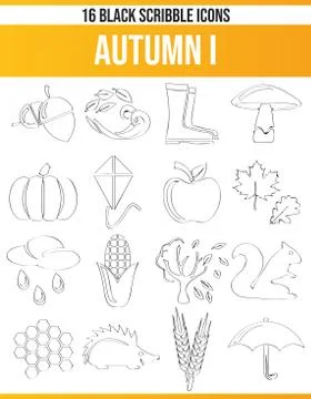 Scribble Black Icon Set Autumn イラスト素材
