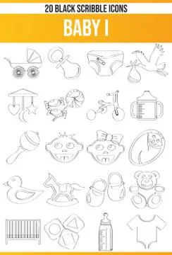 Scribble Black Icon Set Baby Stock Illustration
