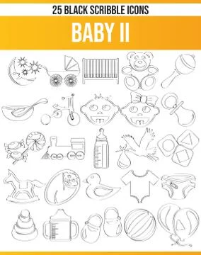 Scribble Black Icon Set Baby Stock Illustration