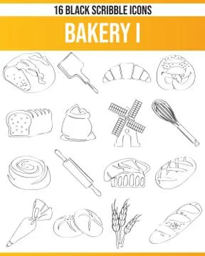 Scribble Black Icon Set Bakery Illustrazione stock