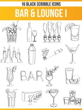 Scribble Black Icon Set Bar &amp; Lounge Stock Illustration