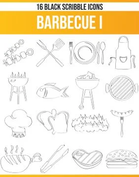Scribble Black Icon Set Barbecue イラスト素材