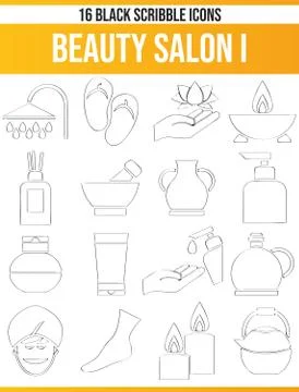 Scribble Black Icon Set Beauty Salon Illustrazione stock