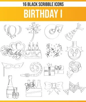 Scribble Black Icon Set Birthday Stock Illustration