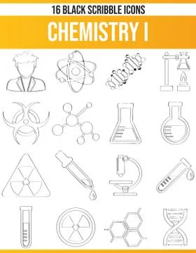 Scribble Black Icon Set Chemistry Stock Illustration