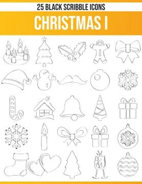 Scribble Black Icon Set Christmas Stock Illustration