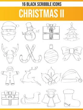 Scribble Black Icon Set Christmas Illustrazione stock