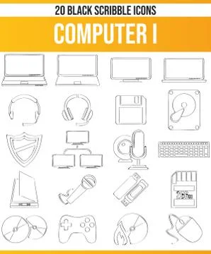 Scribble Black Icon Set Computer Stock Illustration