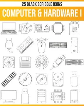 Scribble Black Icon Set Computer &amp; Hardware Illustrazione stock