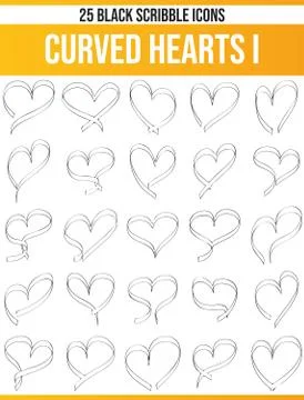 Scribble Black Icon Set Curved Hearts Stock Illustration