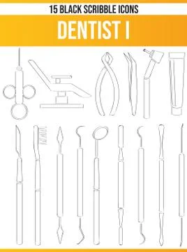 Scribble Black Icon Set Dentist Stock Illustration