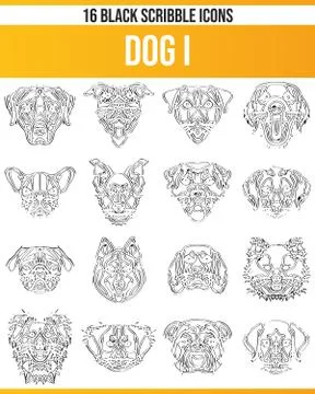 Scribble Black Icon Set Dogs 스톡 일러스트