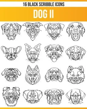 Scribble Black Icon Set Dogs Stock Illustration