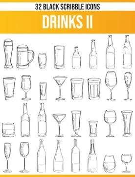 Scribble Black Icon Set Drinks Stock Illustration
