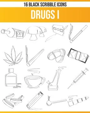 Scribble Black Icon Set Drugs Stock Illustration
