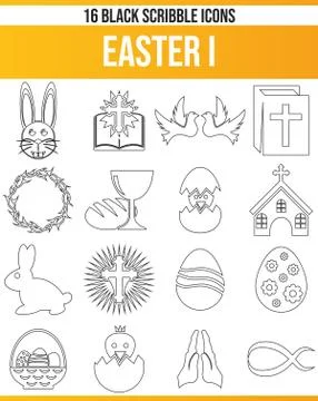 Scribble Black Icon Set Easter Illustrazione stock