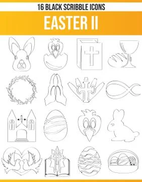 Scribble Black Icon Set Easter Stock Illustration