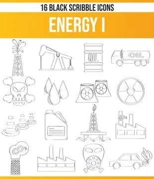 Scribble Black Icon Set Energy Stock Illustration