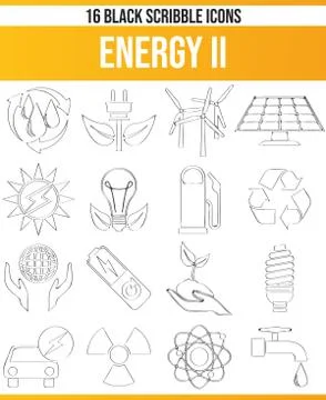 Scribble Black Icon Set Energy Stock Illustration