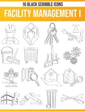 Scribble Black Icon Set Facility Management Stock-Illustration