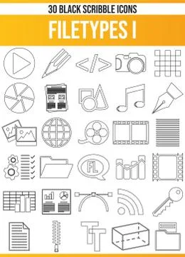 Scribble Black Icon Set File Types Stock Illustration