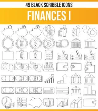 Scribble Black Icon Set Finances イラスト素材