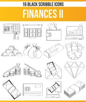 Scribble Black Icon Set Finances Stock Illustration
