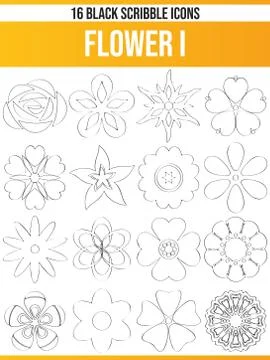 Scribble Black Icon Set Flower Illustrazione stock