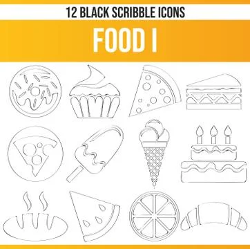 Scribble Black Icon Set Food Stock Illustration