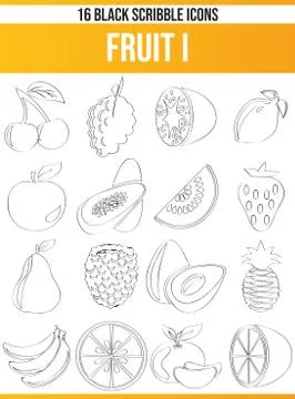 Scribble Black Icon Set  Fruit Stock Illustration