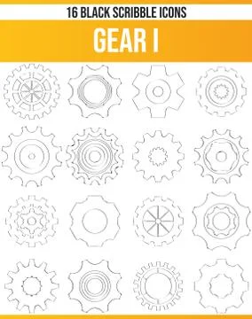 Scribble Black Icon Set Gear イラスト素材